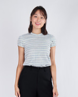 Jessie Tulip Sleeve Tweed Top - Blue
