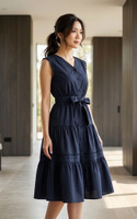 Vella Eyelet Trim Tiered Dress - Navy