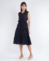 Vella Eyelet Trim Tiered Dress - Navy