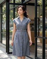 Bethea Striped Linen Dress - Steel Blue
