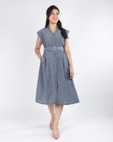 Bethea Striped Linen Dress - Steel Blue