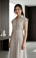 Bethea Striped Linen Dress - Ecru