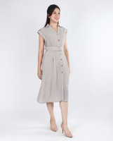 Bethea Striped Linen Dress - Ecru