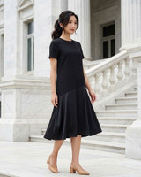 Alicia Mixed Media Midi Dress - Black