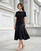 Alicia Mixed Media Midi Dress - Black