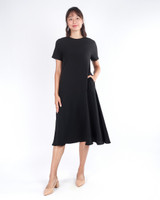 Alicia Mixed Media Midi Dress - Black
