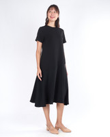 Alicia Mixed Media Midi Dress - Black