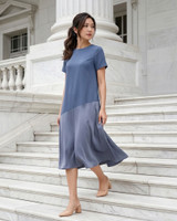 Alicia Mixed Media Midi Dress - Slate Blue
