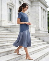 Alicia Mixed Media Midi Dress - Slate Blue