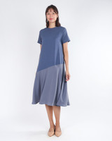 Alicia Mixed Media Midi Dress - Slate Blue