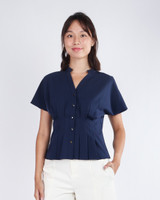 Reeve Pintuck Waist Top - Navy