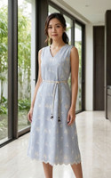 Clementine Embroidered Linen Dress - Blue