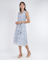 Clementine Embroidered Linen Dress - Blue