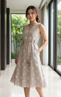 Clementine Embroidered Linen Dress - Taupe