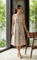Clementine Embroidered Linen Dress - Taupe