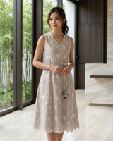 Clementine Embroidered Linen Dress - Taupe