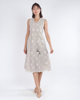 Clementine Embroidered Linen Dress - Taupe