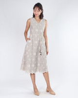 Clementine Embroidered Linen Dress - Taupe