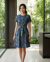 Esmeralda Leaf Printed Dress - Navy