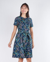 Esmeralda Leaf Printed Dress - Navy