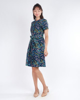 Esmeralda Leaf Printed Dress - Navy