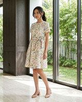 Esmeralda Leaf Printed Dress - Cream