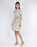 Esmeralda Leaf Printed Dress - Cream