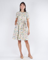 Esmeralda Leaf Printed Dress - Cream