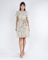 Esmeralda Leaf Printed Dress - Cream