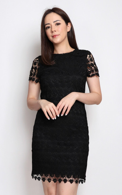 Crochet Lace Sheath Dress - Black