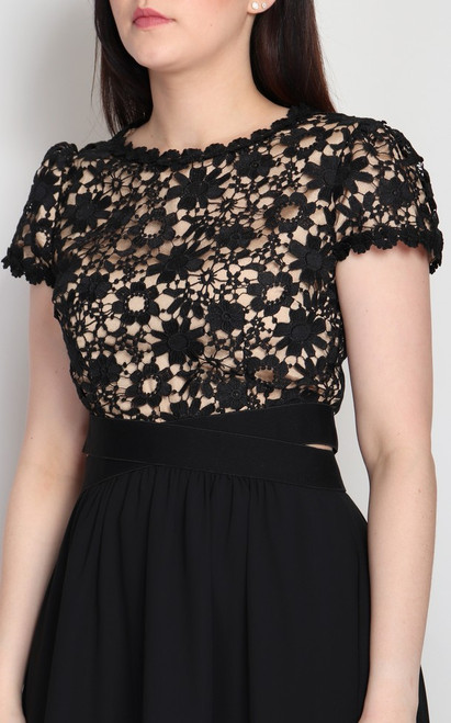 crochet lace top chiffon midi dress