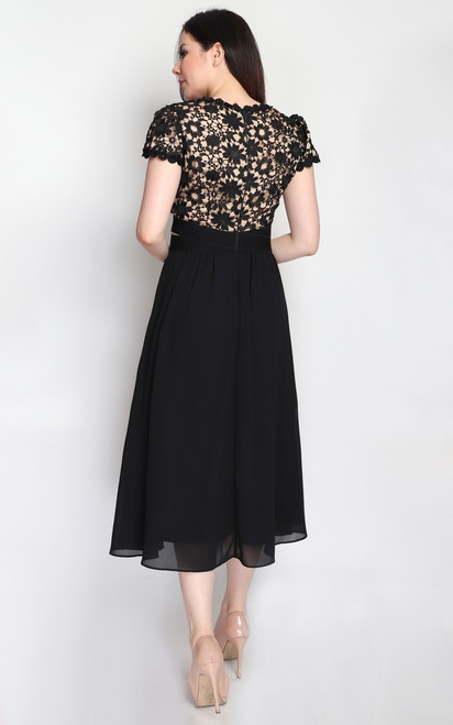crochet lace top chiffon midi dress