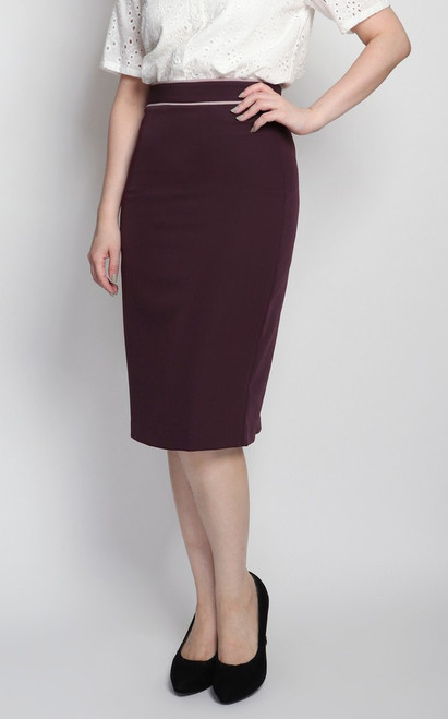 Contrast Trim Pencil Skirt - Plum