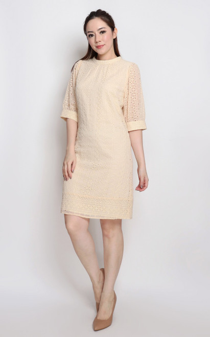 Cream shift dress with sleeves clearance