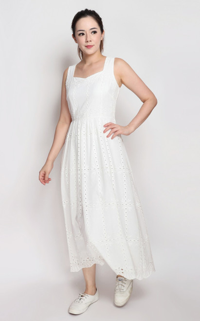 Eyelet Midi Dress - White