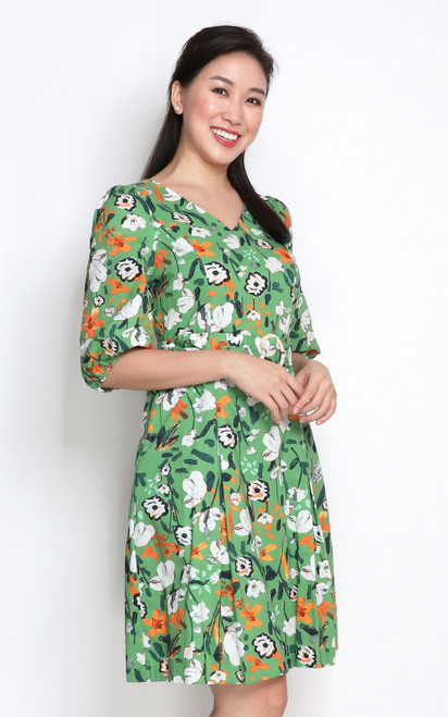 Floral Print Dress - Green