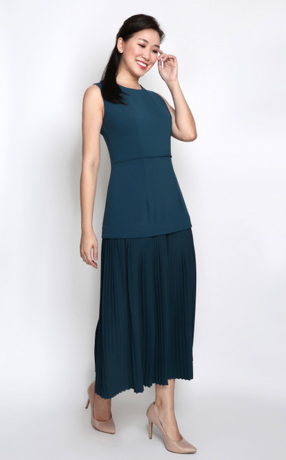 Pleated Maxi Dress - Teal