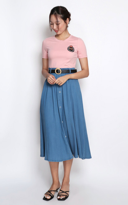 Knit & Chambray Midi Dress - Pink