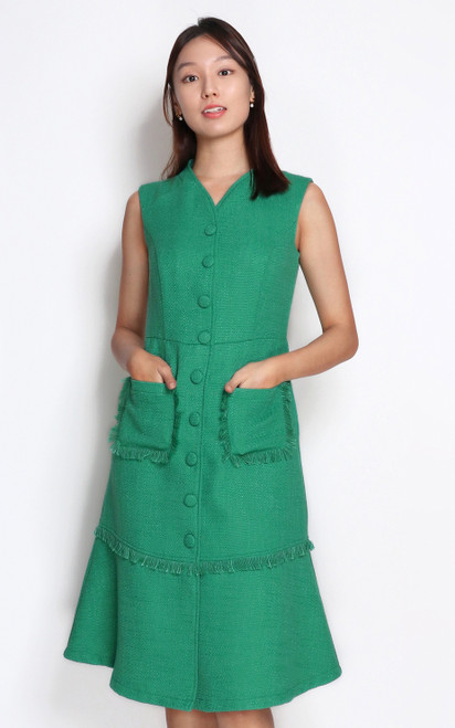 Tweed A-Line Dress - Emerald