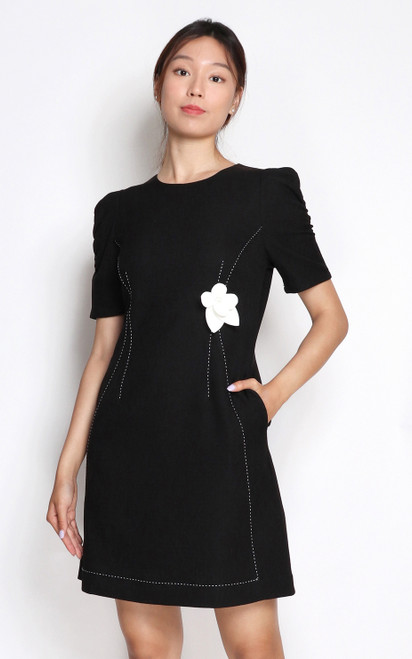 Puff Sleeves Work Dress - Black