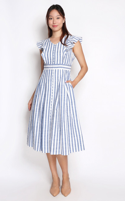Striped Linen Dress - Blue | Office Wear, Work Dress, Workwear | ALYSSANDRA