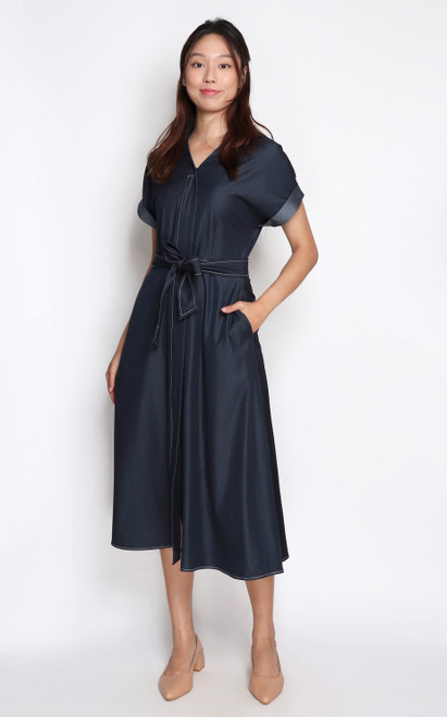 Collared Chambray Midi Dress