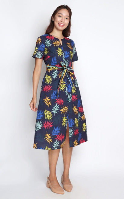 Rainbow Leaves Dress - Navy