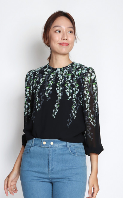 Cascading Floral Top - Blue