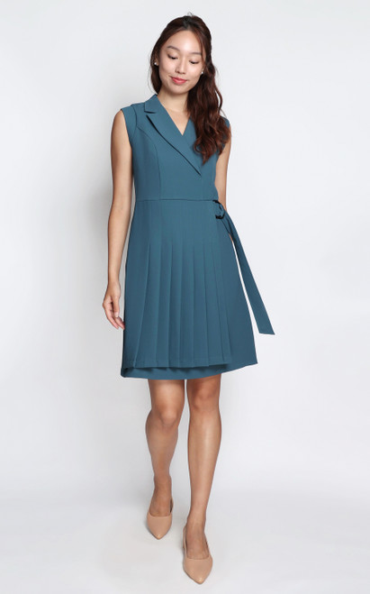 Pleated Tux Dress - Slate Blue