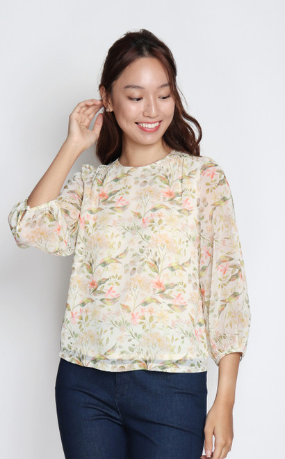 Soft Foliage Print Top - Yellow