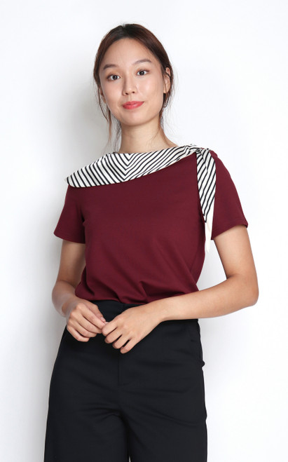 Scarf Collar Top - Burgundy