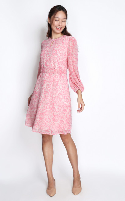 Paisley Print Chiffon Dress - Pink