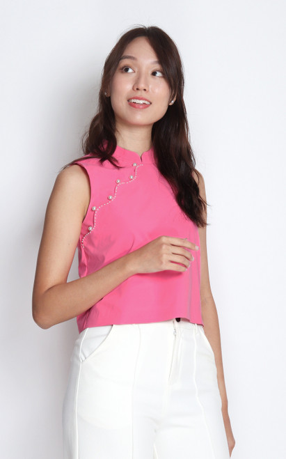 Pearls Cheongsam Top - Pink