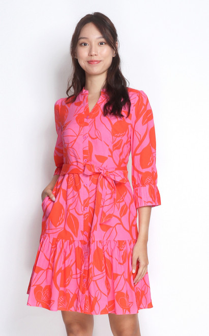 Floral Motif Shirt Dress - Pink